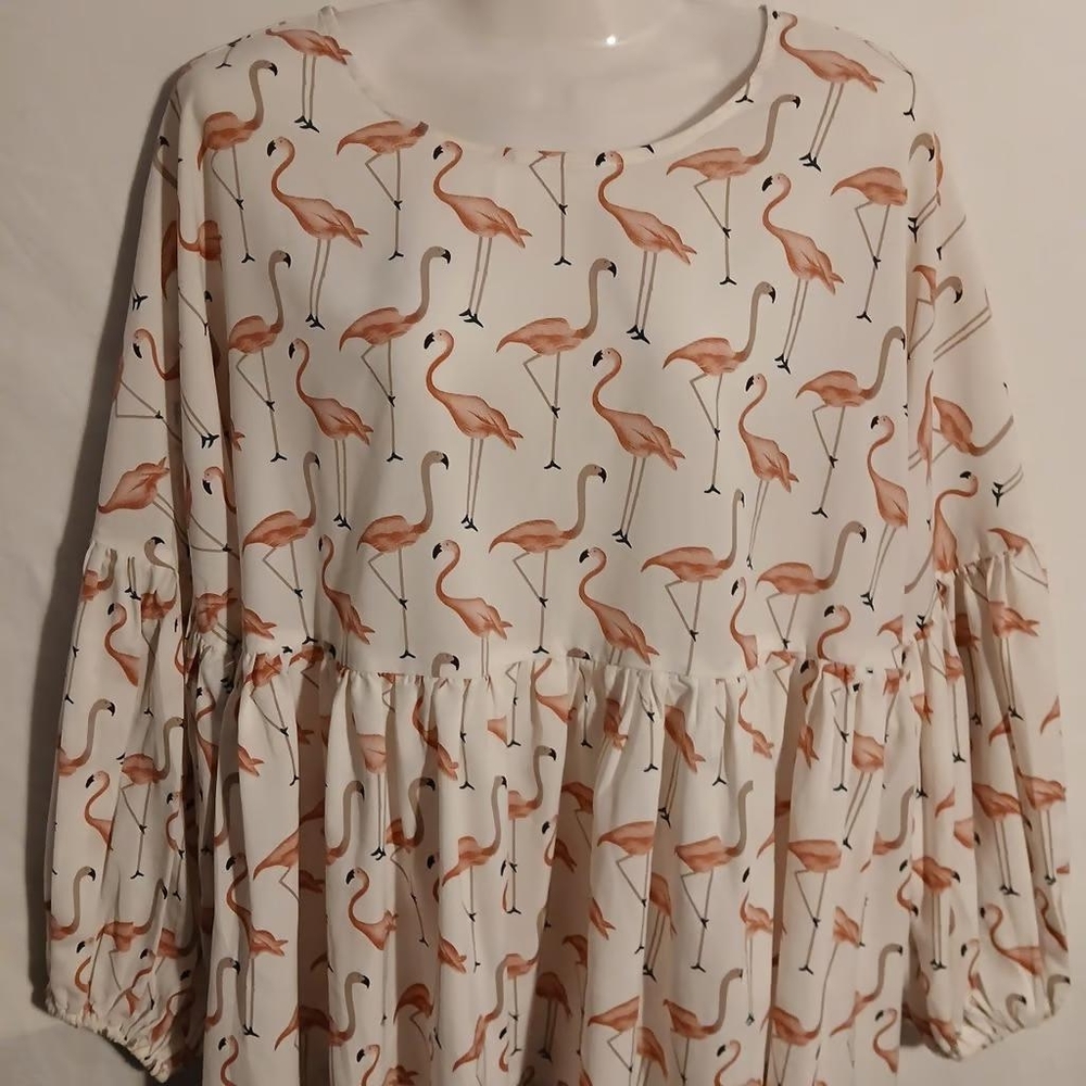 White flamingo print babydoll blouse medium
